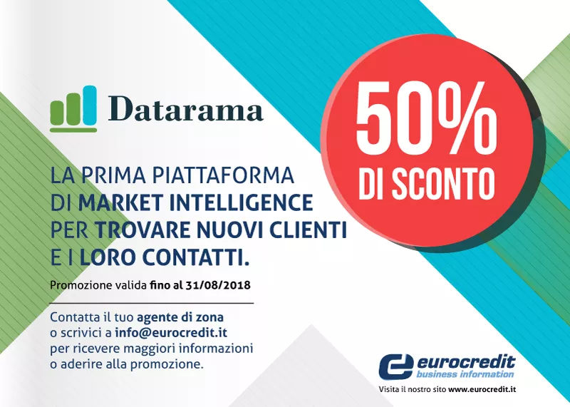 Utilizza DATARAMA, la prima piattaforma di market intelligente, per trovare nuovi clienti e i loro contatti. Promozione valida fino al 31/08/2018.